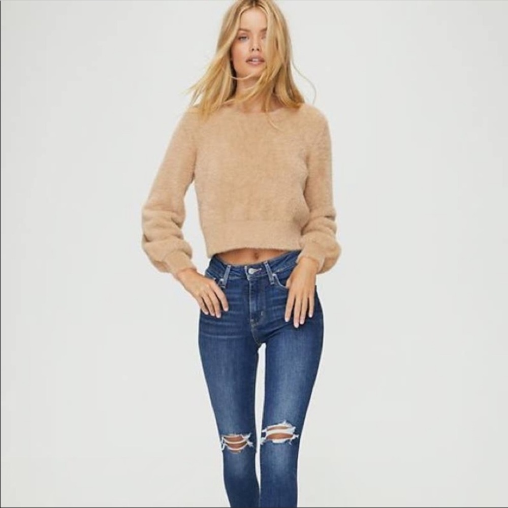 Aritzia Sunday Best Kitten Crewneck Eyelash Knit Fuzzy Pullover Sweater - Picture 2 of 11